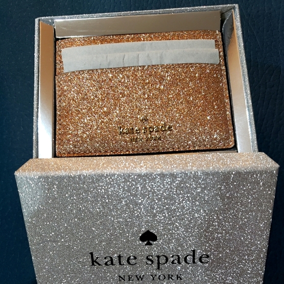 NWT Kate Spade Rose Gold tinsel glitter cardholder - Picture 1 of 4